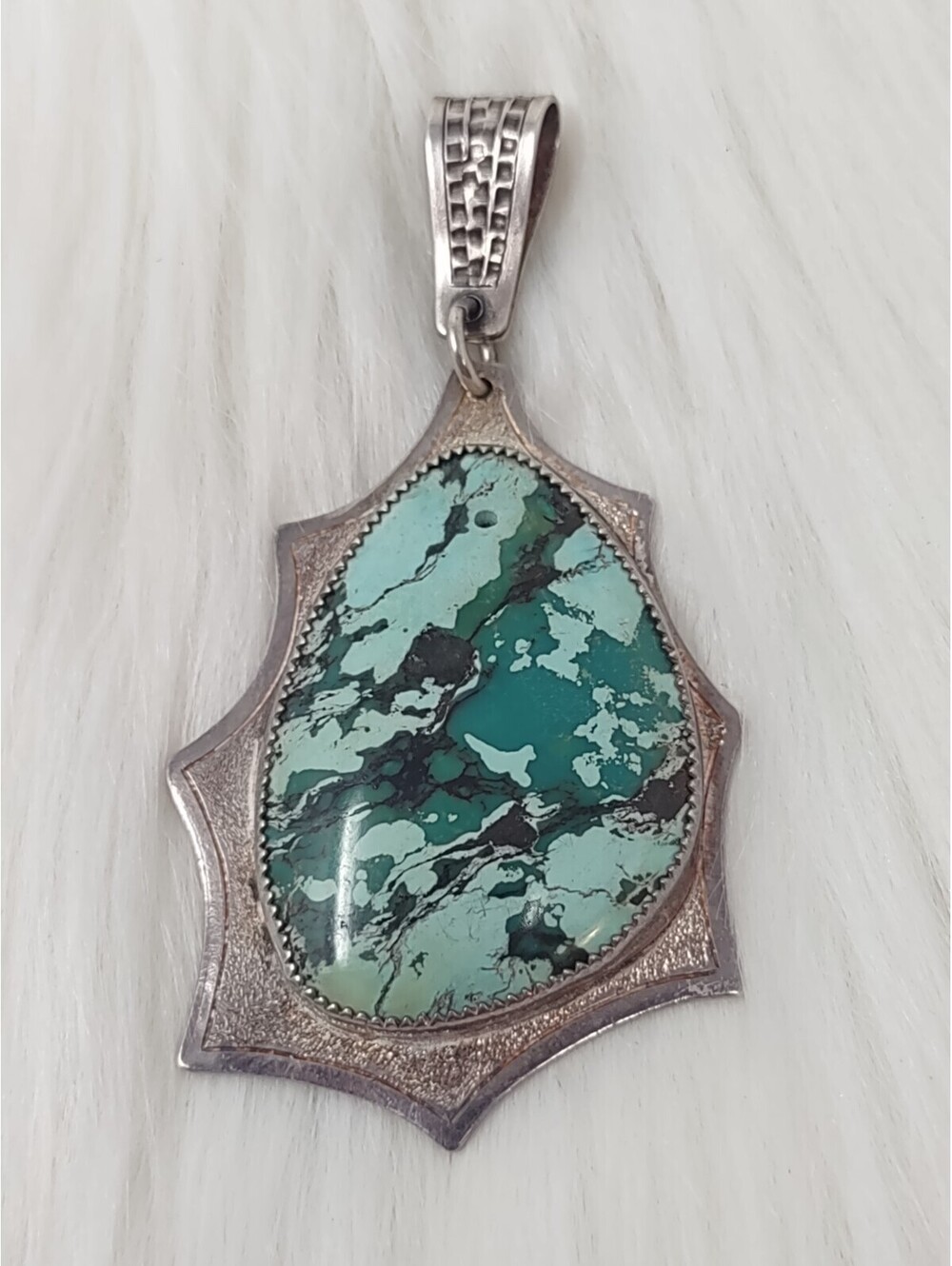 925  Sterling Sonoran Green Turquoise Shield Pendant 21.8g